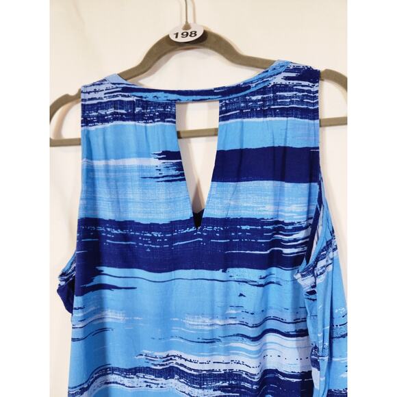 GAP Blue Navy White Brush Stroke Striped Shift Sleeveless V-neck‎ Dress $90 XL - Picture 8 of 9